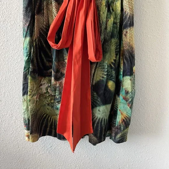 Eva Franco Anthropologie Dress Size 4 Succulents Green Orange Tie Back Western - Picture 10 of 16